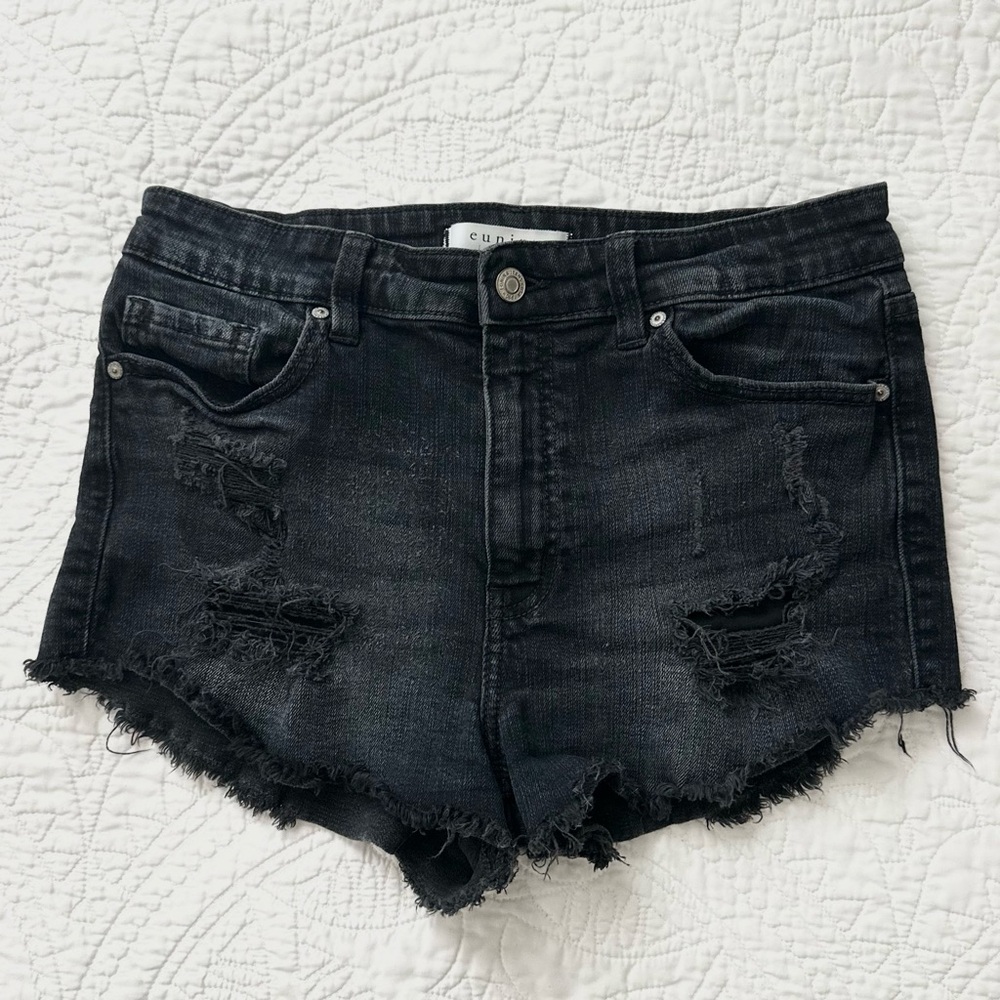 Eunina Black High Rise Distressed Denim Cutoff Shorts Women’s